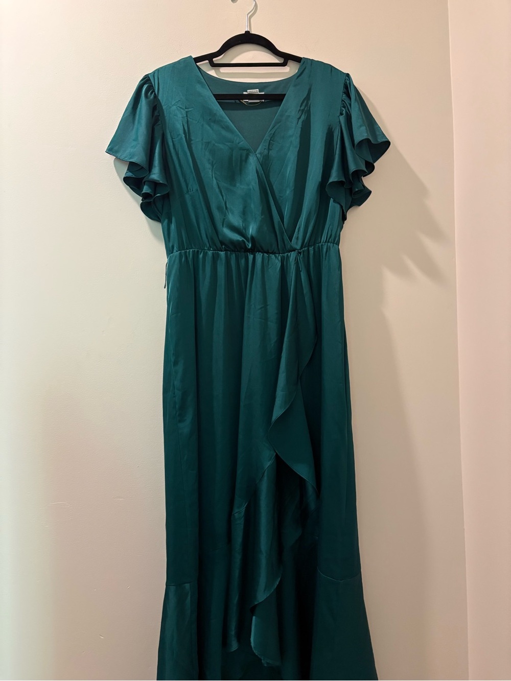 Teal Wrap-Front Maxi Dress with Ruffle Detail